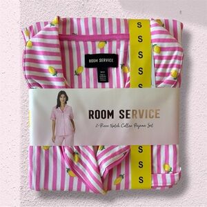 Room Service Pink Striped Lemon Print Pajama Set Gift Packed